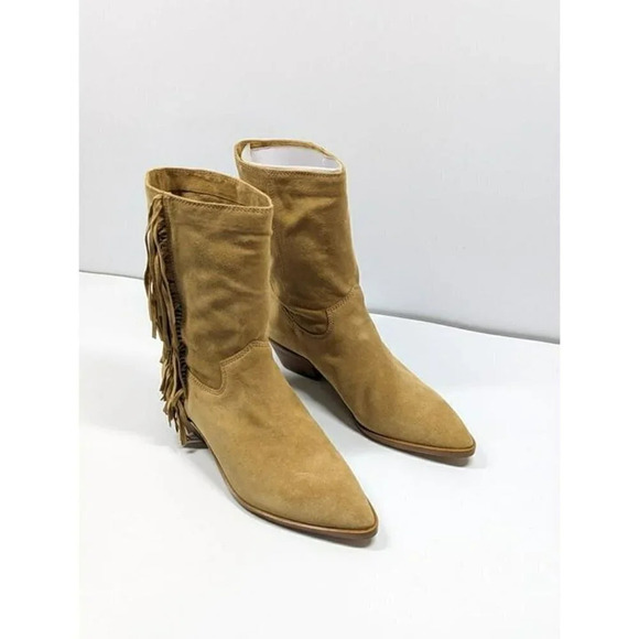 Rebecca Minkoff Women's Krissa Suede Fringe Low-Heel Boots Size 8.5 (MSRP $198) - Picture 3 of 12